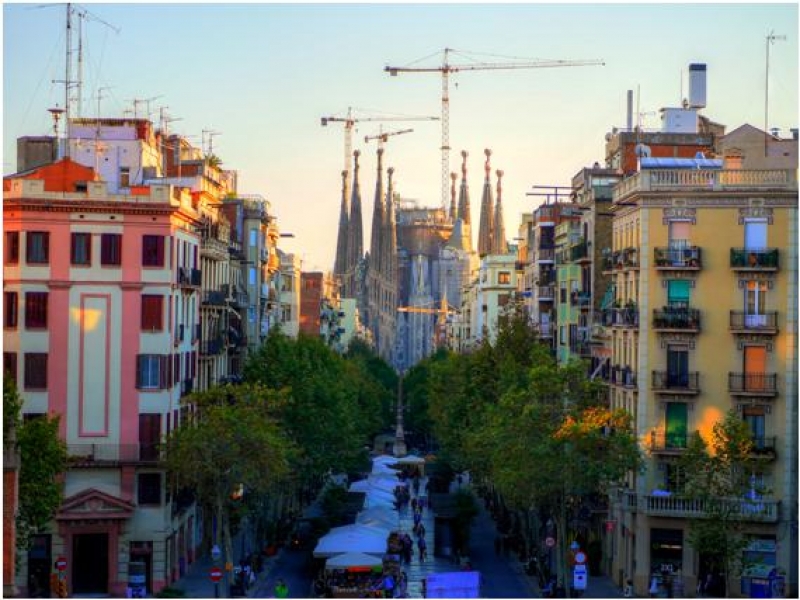 Paseo central de Sagrada Familia con la basílica al fondo